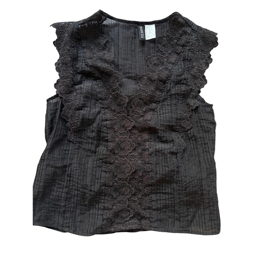 Divided Black Lace Floral Blouse - Size XXS
